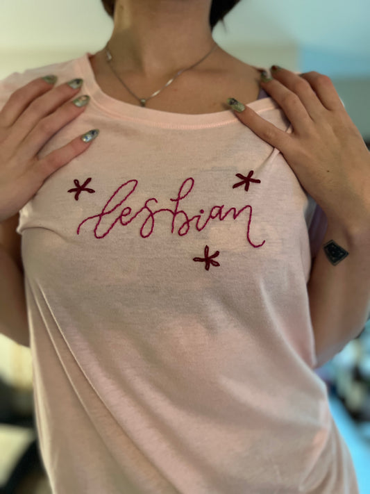 Pink "Lesbian" Embroidered TShirt